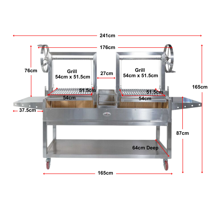 Deluxe Double Parrilla BBQ Grill with Firebricks 1565 x 500