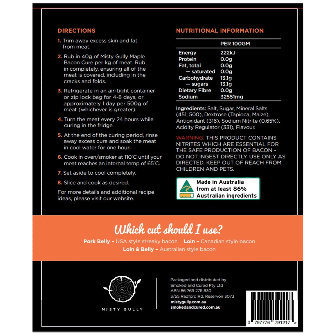 Maple Bacon Cure 1kg - Hunter Valley Heating