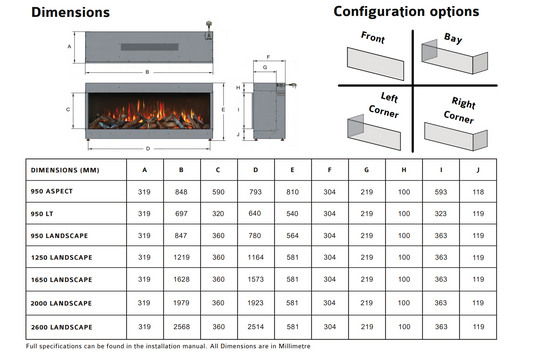 ilektro 950 Aspect Electric Fireplace