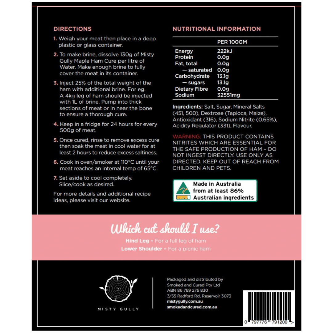 Maple Ham Cure 1kg - Hunter Valley Heating