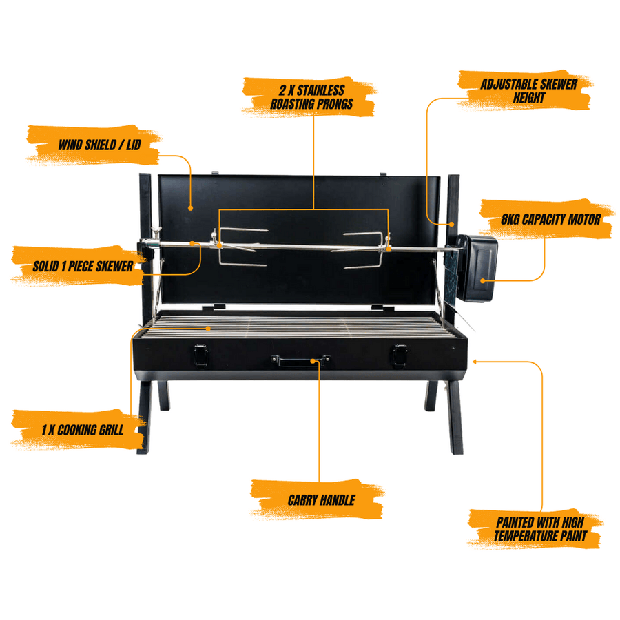 Mini Spit Roaster Charcoal BBQ - Stoves & Cooktops - Flaming Coals - Hunter Valley Heating