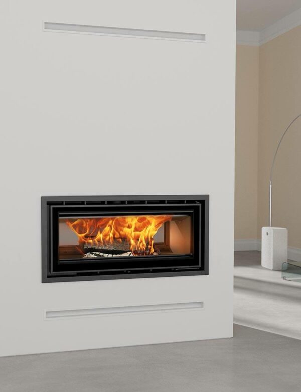 ADF Linea 100 Insert Duo double-sided fireplace showcasing sleek design and glass panels for modern home heating.