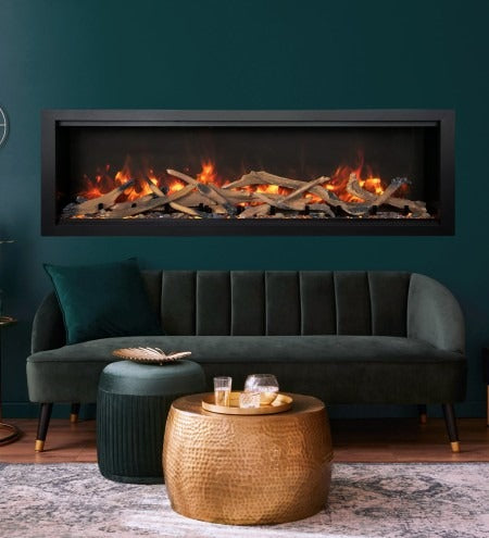 Amantii Symmetry Bespoke Xtra Tall 74 electric fireplace installed in a living room