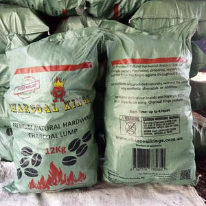 Charcoal Kings Arabica Lump Charcoal 12kg front and back packaging