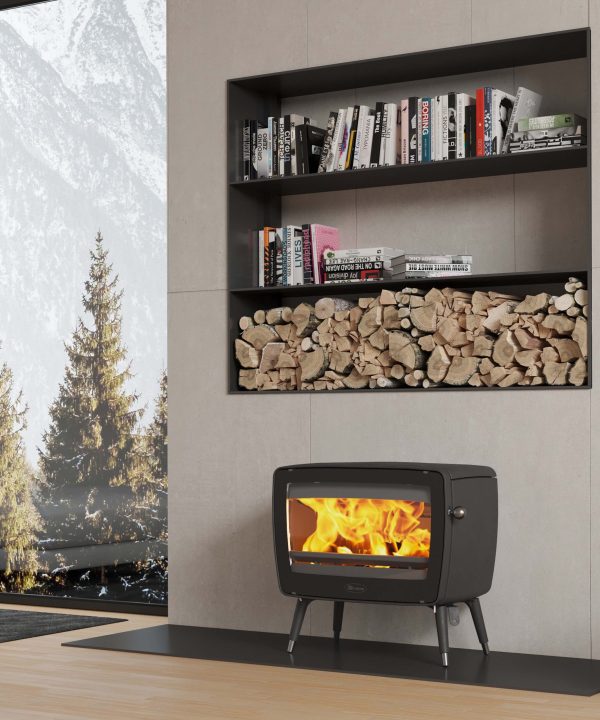 Dovre Vintage 50 freestanding wood heater in a modern living room