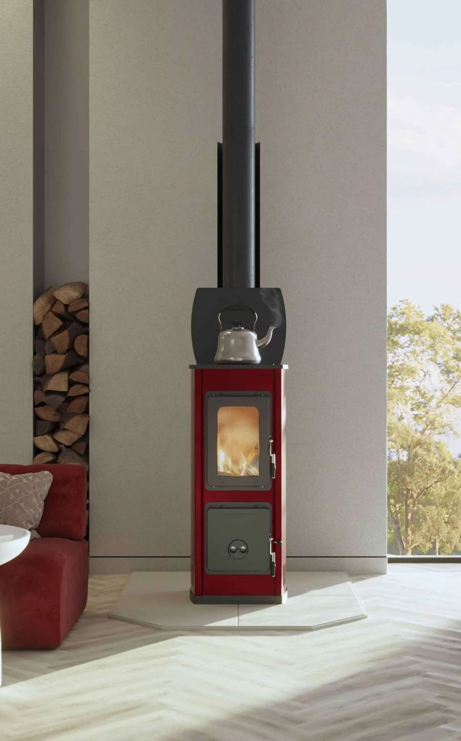 Euro Milano freestanding cooktop wood fireplace available from Hunter Valley Heating