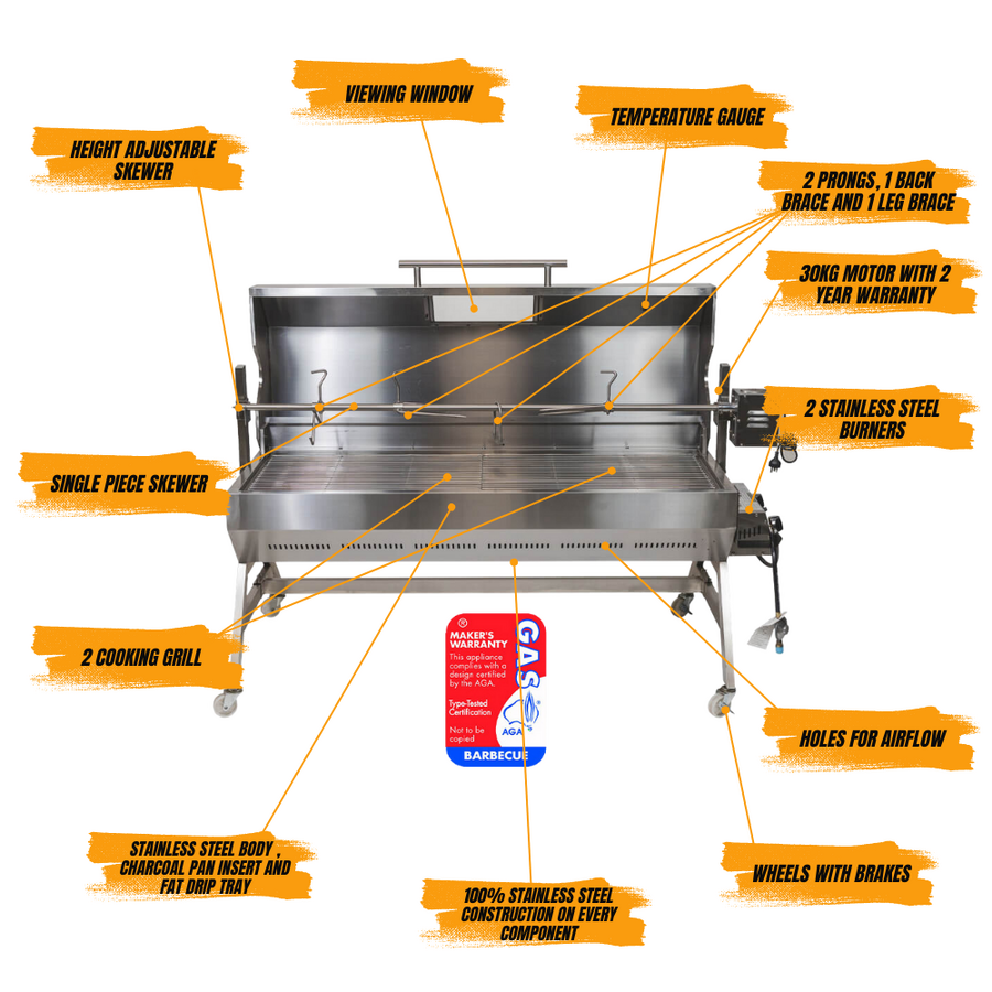 Dual Fuel Spit Roaster 1500 - Stoves & Cooktops - Flaming Coals - Hunter Valley Heating