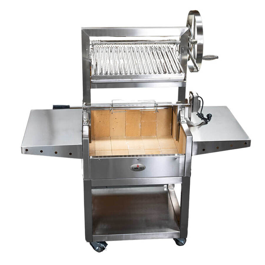 Stainless Steel Parrilla Argentinian BBQ with Rotisserie 610mm x 550mm - Stoves & Cooktops - Flaming Coals - Hunter Valley Heating 