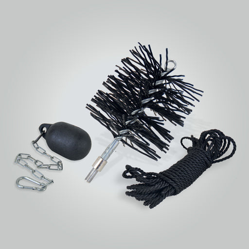 Forge 6 inch pull-through flue and chimney cleaning brush with 10m rope