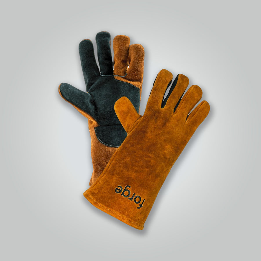Forge heat resistant gloves for wood heaters and fireplaces