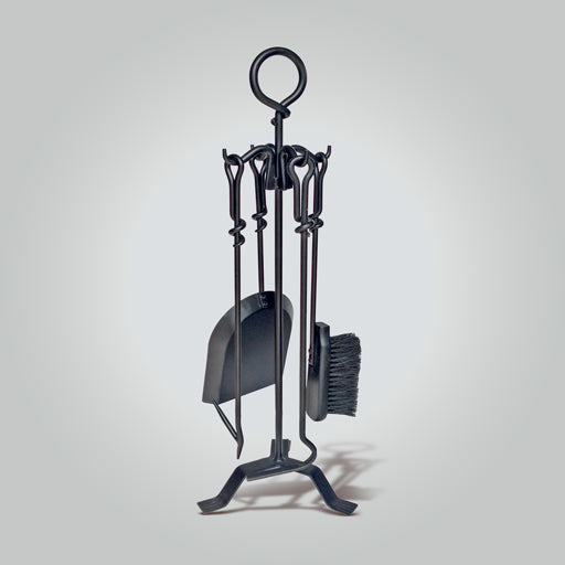 Forge Heritage steel fireplace tool set with brush, shovel, poker, ash scraper and stand