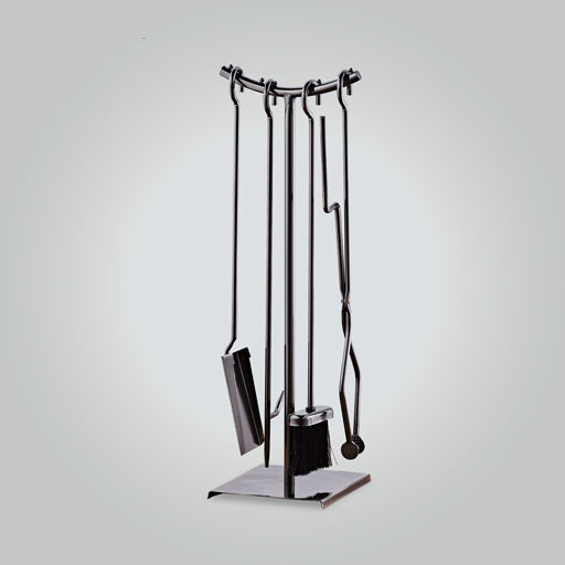 Forge Iron Grey Fireplace Tool Set with brush, shovel, poker, tongs and stand
