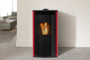 Harman Allure Evo pellet heater with Gloss Red panels