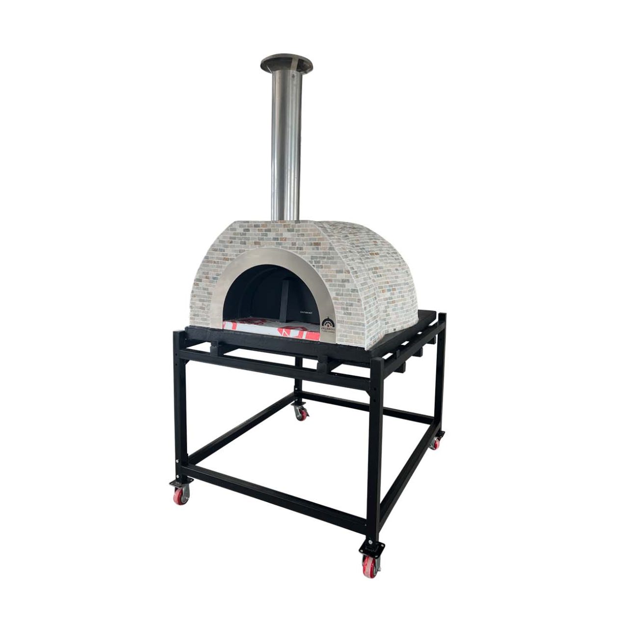 HVH Pizza Ovens HVH90 Tiled Dome Preassembled Pizza Oven with tiled dome and stainless steel exterior for outdoor pizza baking.