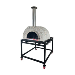 HVH Pizza Ovens HVH90 Tiled Dome Preassembled Pizza Oven with tiled dome and stainless steel exterior for outdoor pizza baking.