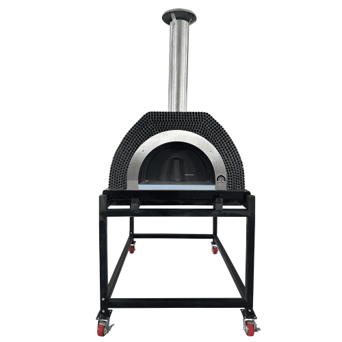 HVH Pizza Ovens HVH90 Tiled Dome Preassembled Pizza Oven with tiled dome and stainless steel exterior for outdoor pizza baking.