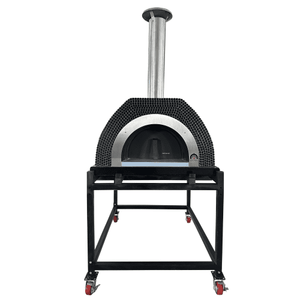 HVH Pizza Ovens HVH90 Tiled Dome Preassembled Pizza Oven with tiled dome and stainless steel exterior for outdoor pizza baking.