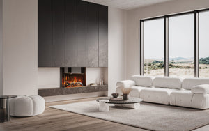 ilektro 950 Aspect electric fireplace installed in a contemporary living room feature wall