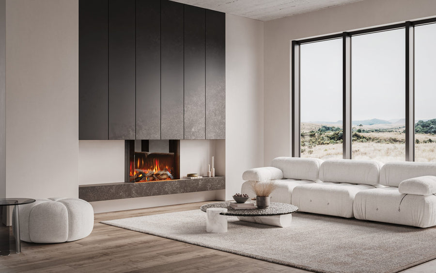 ilektro 950 Aspect electric fireplace installed in a contemporary living room feature wall