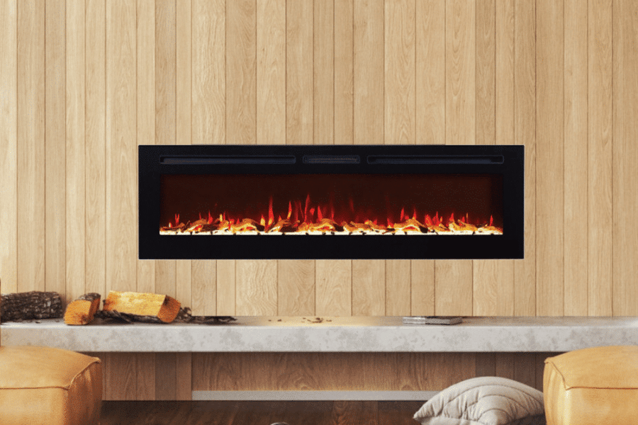 ilektro Slimline wall mounted electric fireplace with realistic LED flame effect