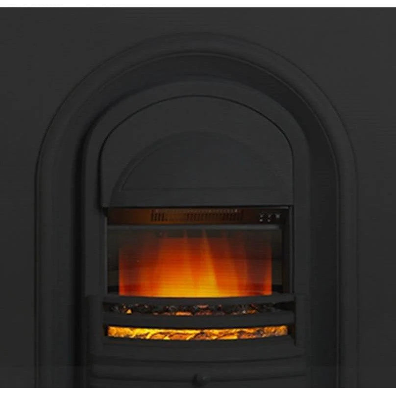 Integra Anson electric fireplace with matt black cast-iron surround