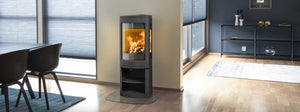 Modern Jøtul F 370 V2 Advance wood fireplace with three-sided fire view