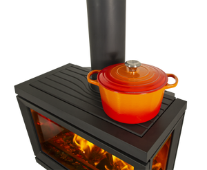 Jøtul F 620 wood heater flat cast-iron cooktop with cooking pot