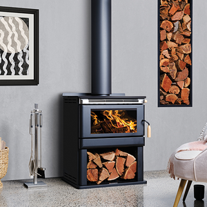 Kalora 500BX Woodstack freestanding wood heater with integrated firewood storage