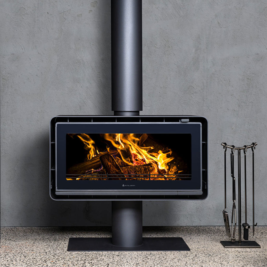 Kalora Urban LS wood fireplace with pedestal base