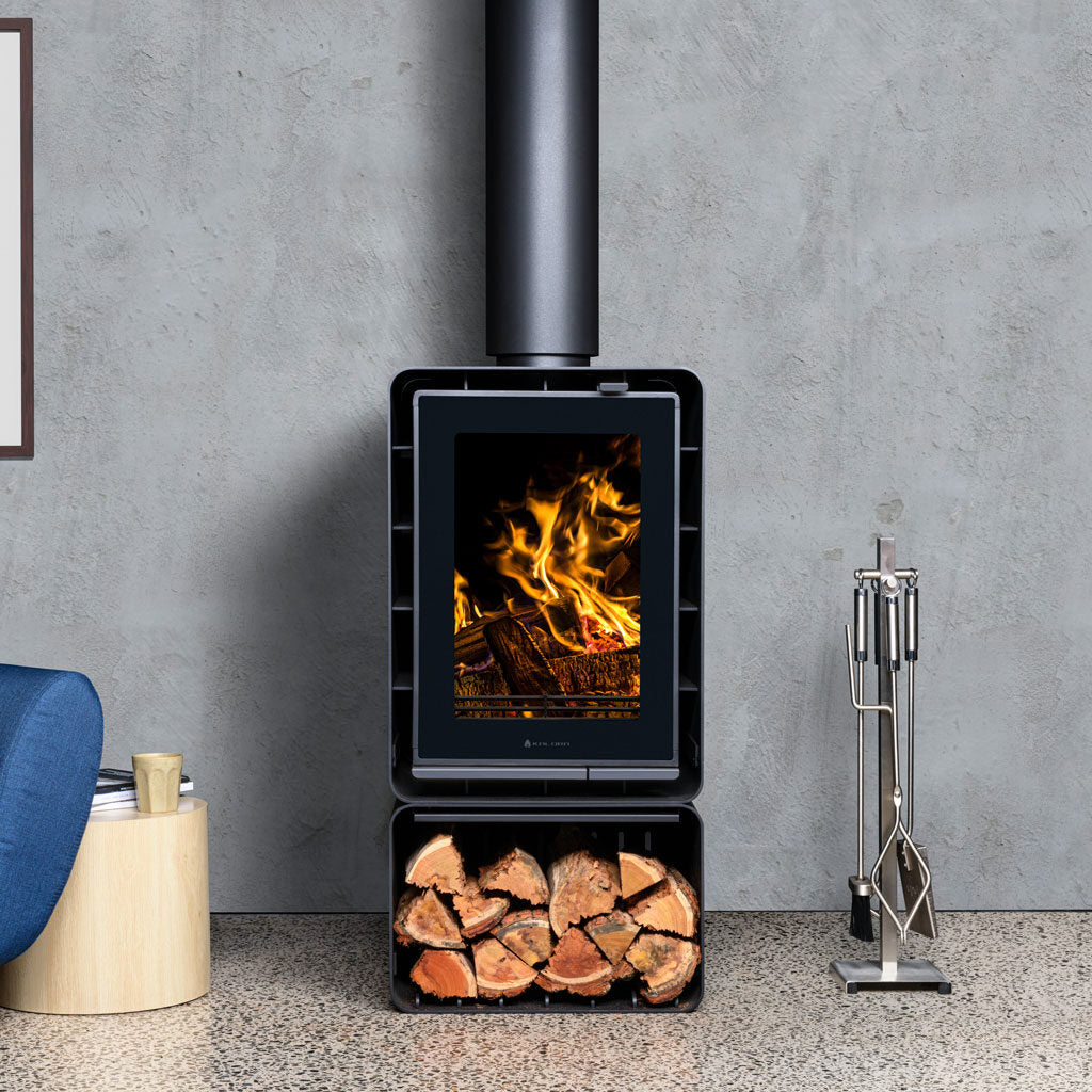 Kalora Urban PT wood fireplace with woodbox