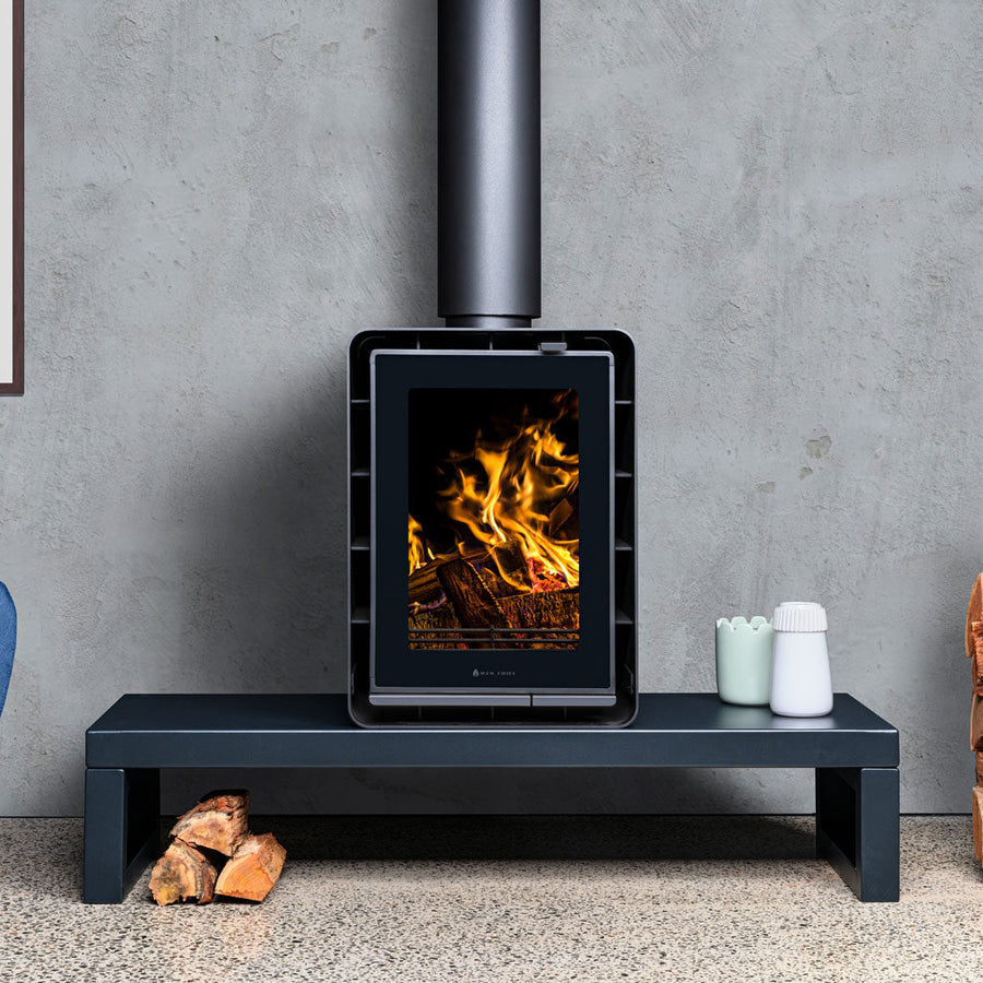 Kalora Urban PT wood fireplace with plinth base center