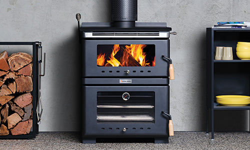 Kalora Fusion wood heater with radiant cooktop and baker's oven