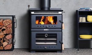 Kalora Fusion wood heater with radiant cooktop and baker's oven