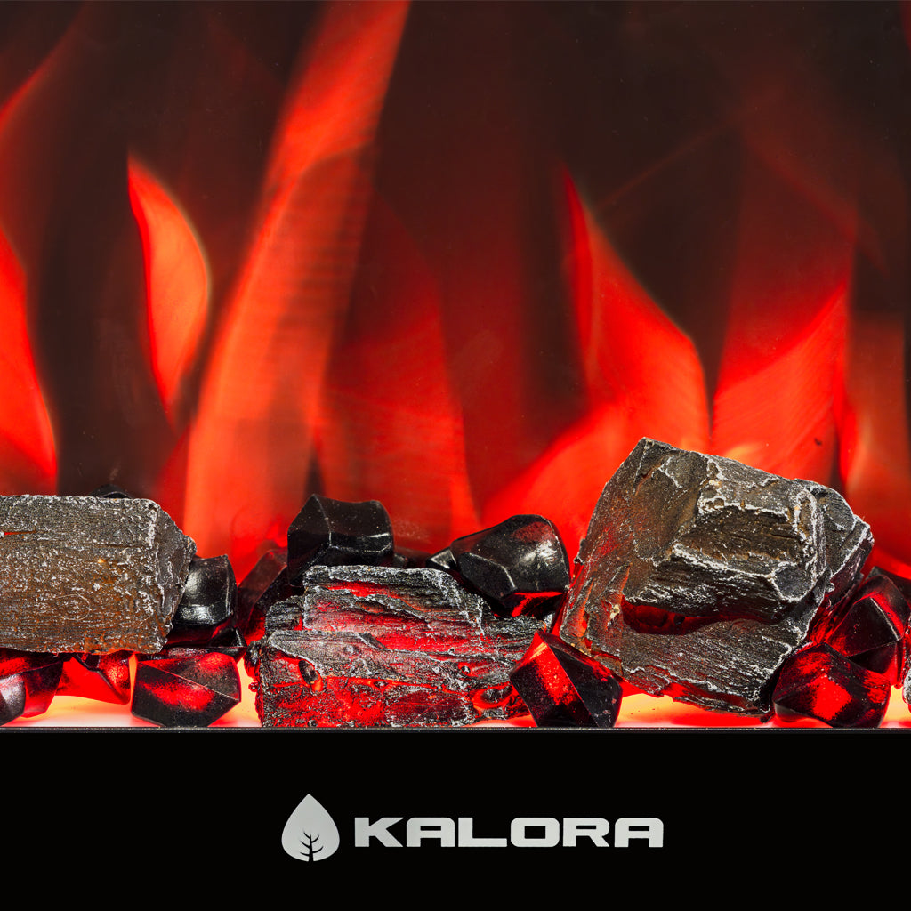 Kalora Nexus electric fireplace customisable flame and fuel bed display