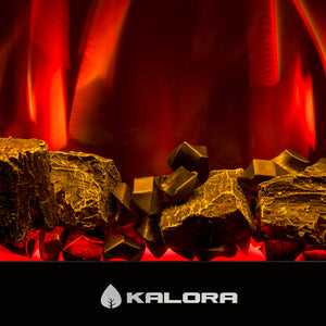 Kalora Nexus electric fireplace orange flame and log fuel bed effect