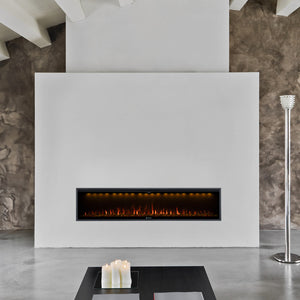 Kalora Nexus linear electric fireplace installed in a contemporary living room