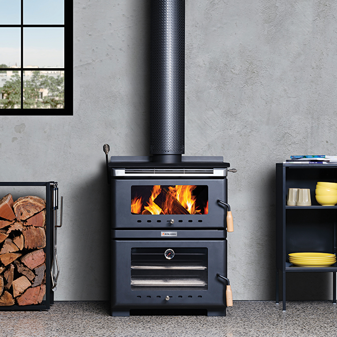 Kalora Fusion wood fireplace installed in modern living room
