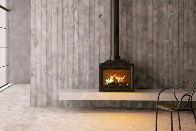 Modica 600 glass fronted freestanding wood fireplace by Paul Agnew Designs