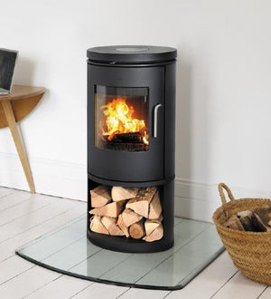 Morsø 6143 freestanding cast iron wood heater with integrated log storage