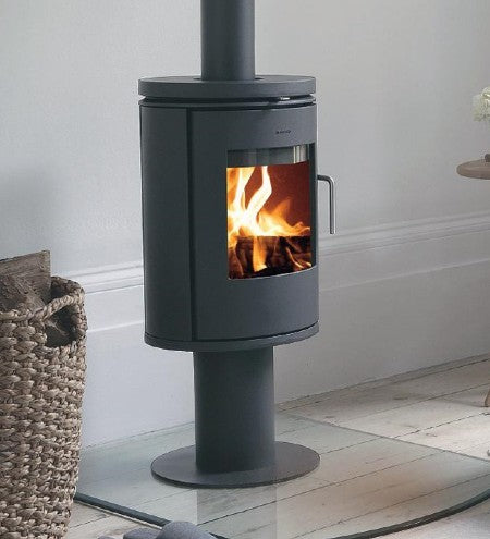 Morsø 6148 freestanding cast iron wood heater on pedestal