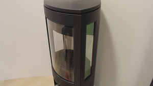 Jøtul F 370 V2 Advance wood heater door and three-sided firebox demonstration