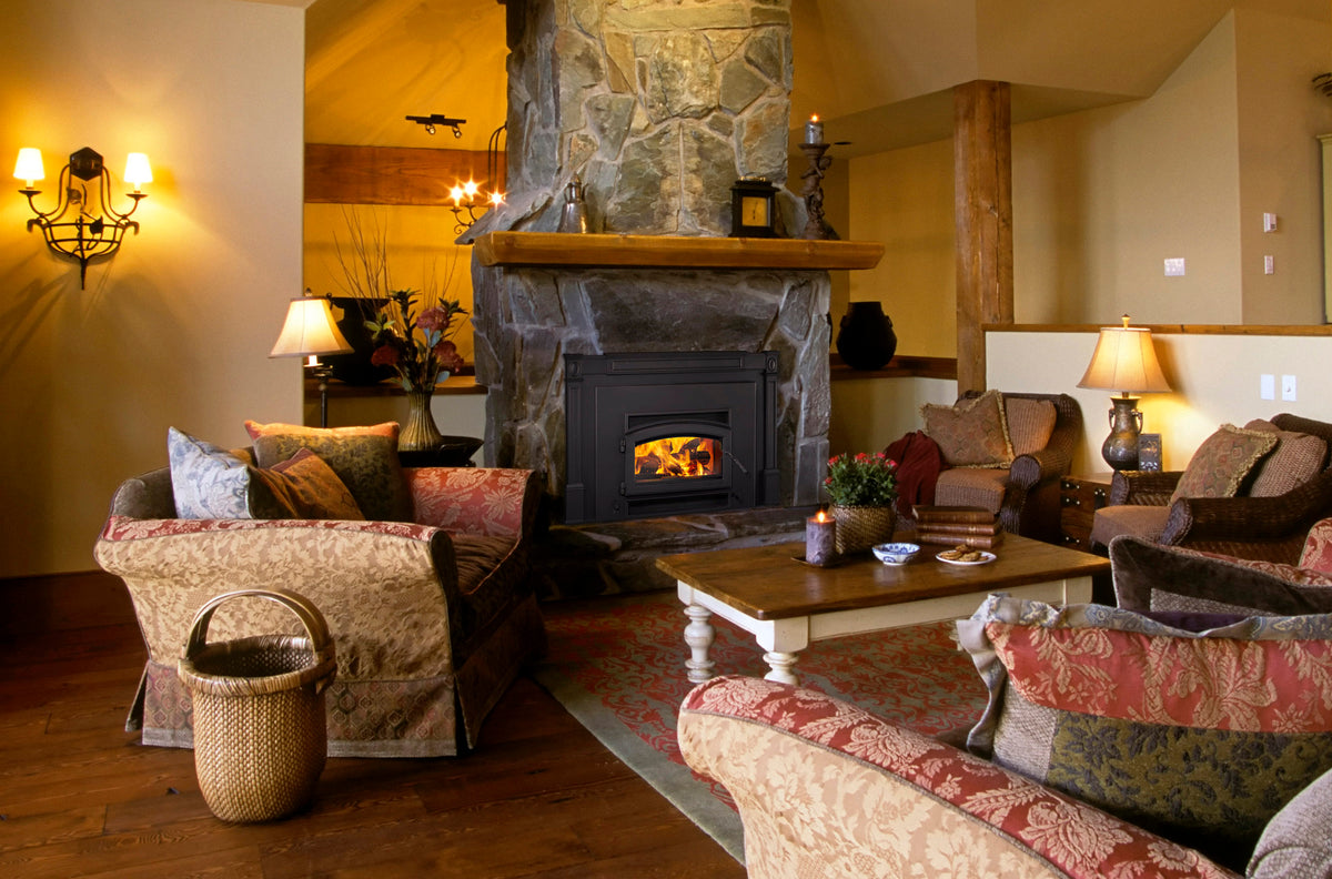 Quadra-Fire Expedition 1 inbuilt wood fireplace installed in a living room