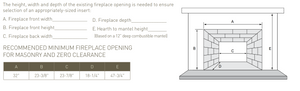 Quadra-Fire Expedition 2 minimum fireplace opening dimensions for installation