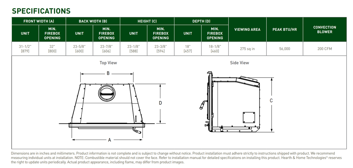 Quadra-Fire Expedition 2 wood insert specifications and appliance dimensions