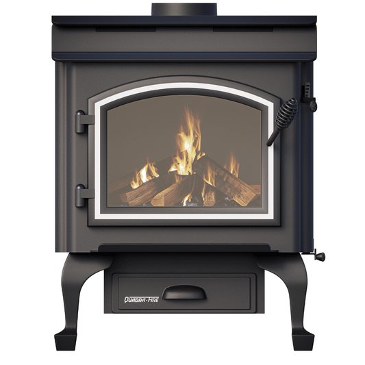 Quadra-Fire 43 Step Top wood fireplace with front view, showcasing its durable construction and classic design.