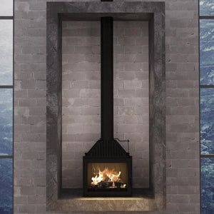 Siena 750 Glass Fronted wood fireplace installed in a contemporary architectural fireplace