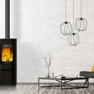 VisionLINE Circle compact round wood heater in a contemporary living room