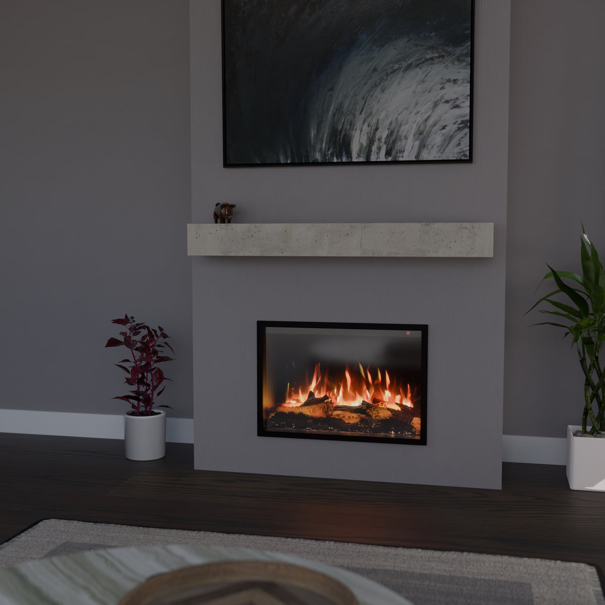 VisionLINE E660 LED electric fireplace installed in a modern living room