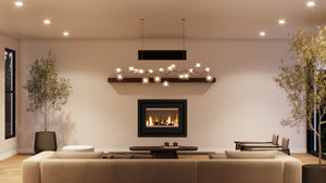 VisionLINE Phoenix insert wood fireplace installed in a spacious modern living room