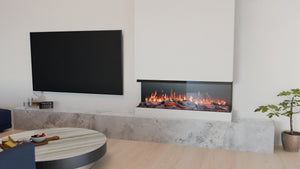 VisionLINE View 1200 Series 4 electric fireplace installed beneath a TV